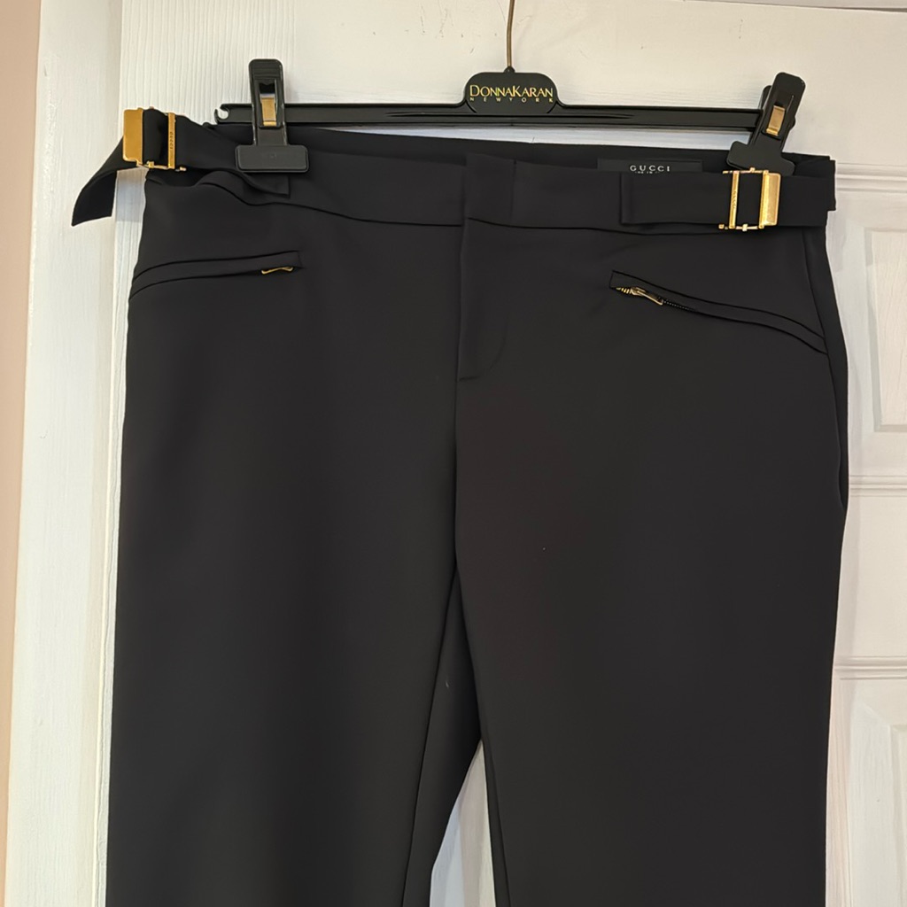Gucci Fabulous Black Stretch Cotton Blend Pencil Pants, Zippers Button Of Pants